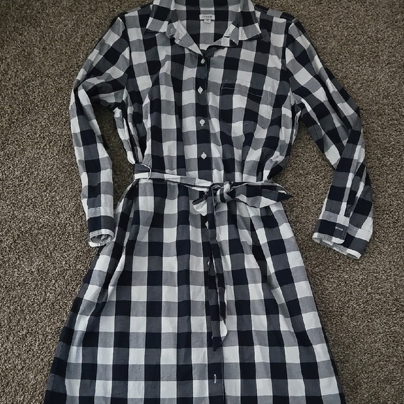 Navy and White Checkered Shirt Dress - Picture 3 of 3